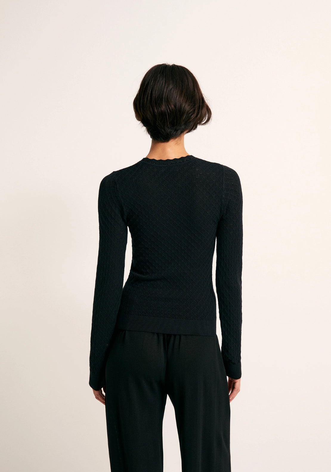 Pointelle Crew Sweater - Black