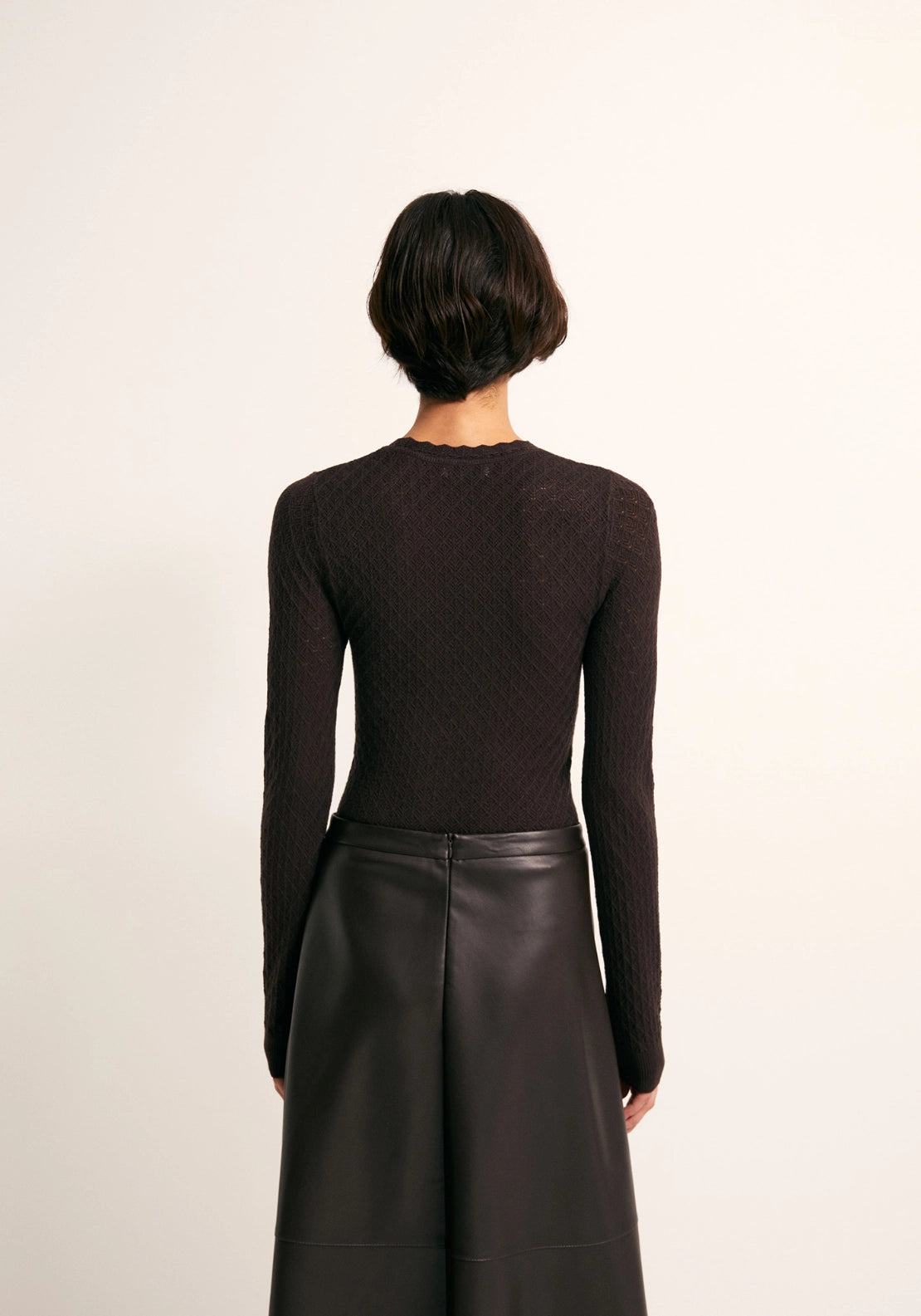 Pointelle Crew Sweater - Brown