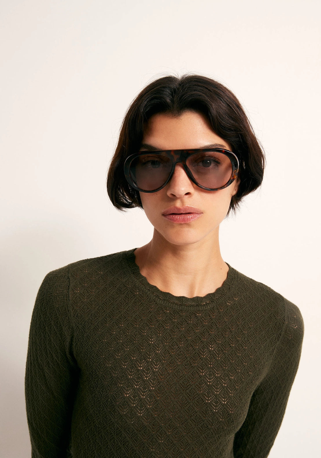 Pointelle Crew Sweater - Green