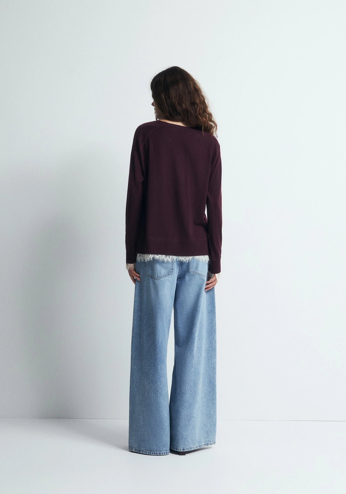 Lace Trim Knit Jumper - Red
