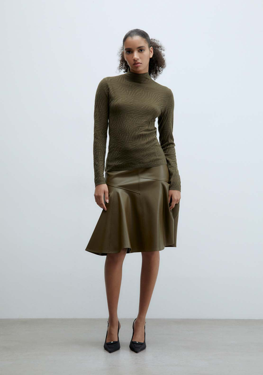 Sfera Animal print jacquard sweater - Khaki 2 Shaws Department Stores
