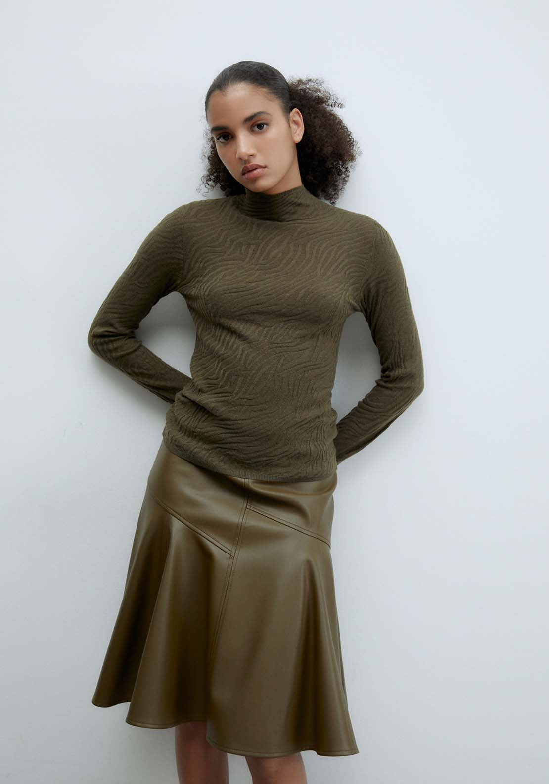 Sfera Animal print jacquard sweater - Khaki 1 Shaws Department Stores