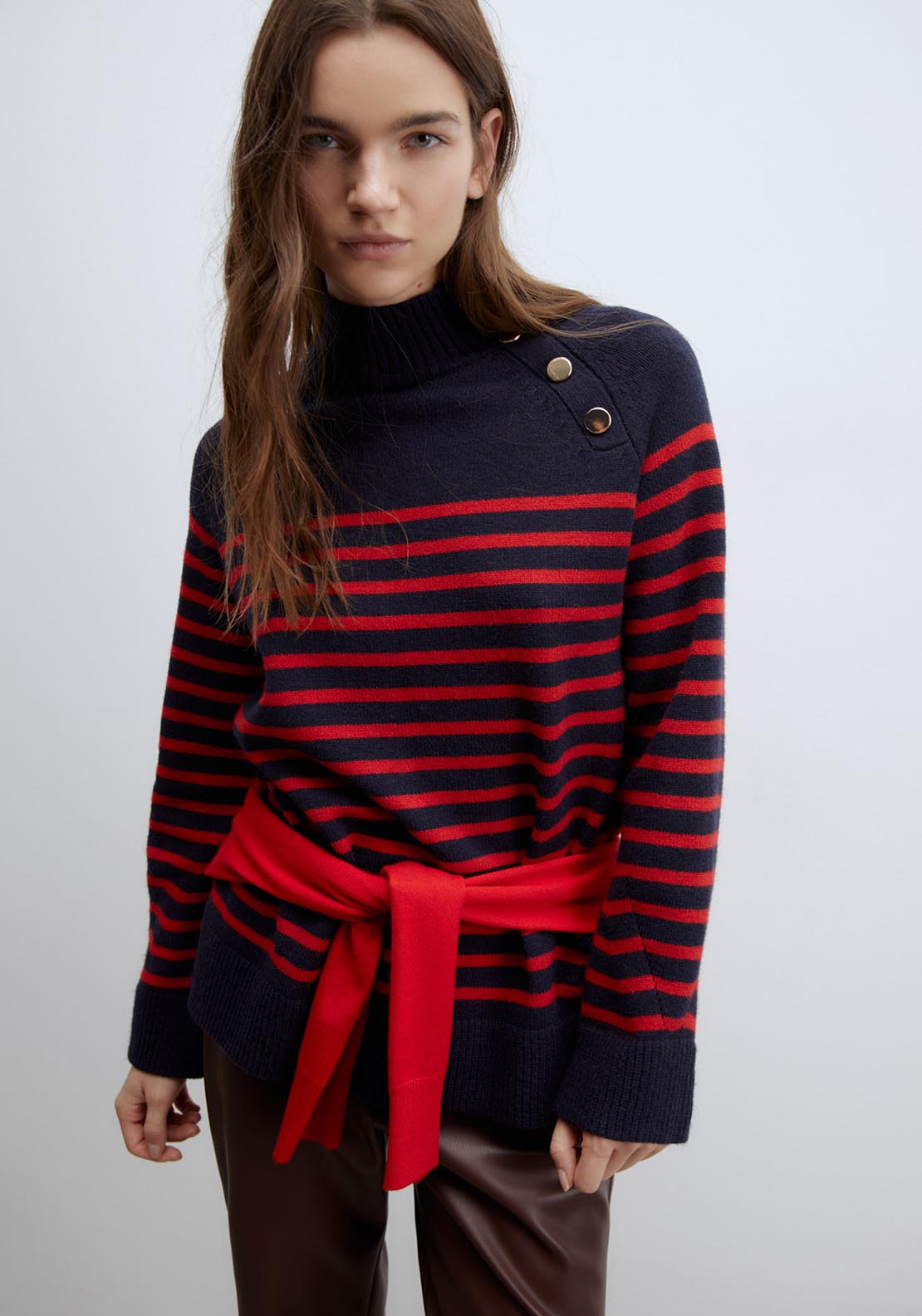 Sfera Buttons striped sweater - Red 1 Shaws Department Stores