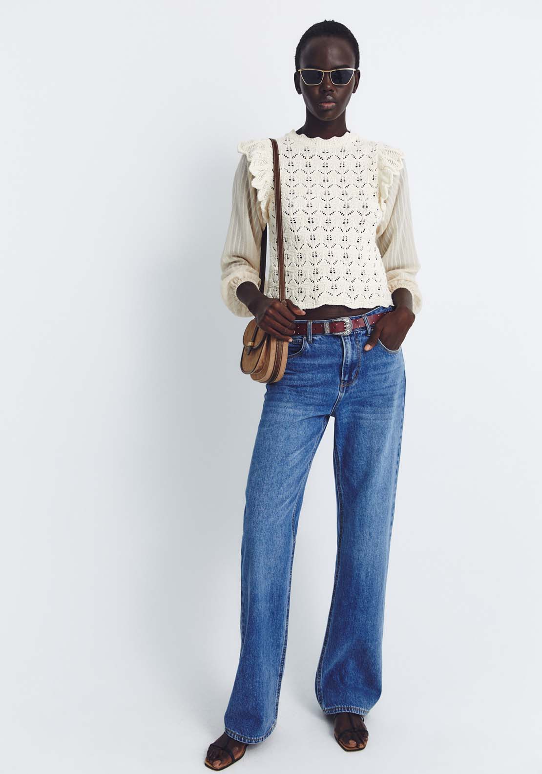 Sfera Ruffled Sleeves Sweater - Ecru 5 Shaws Department Stores