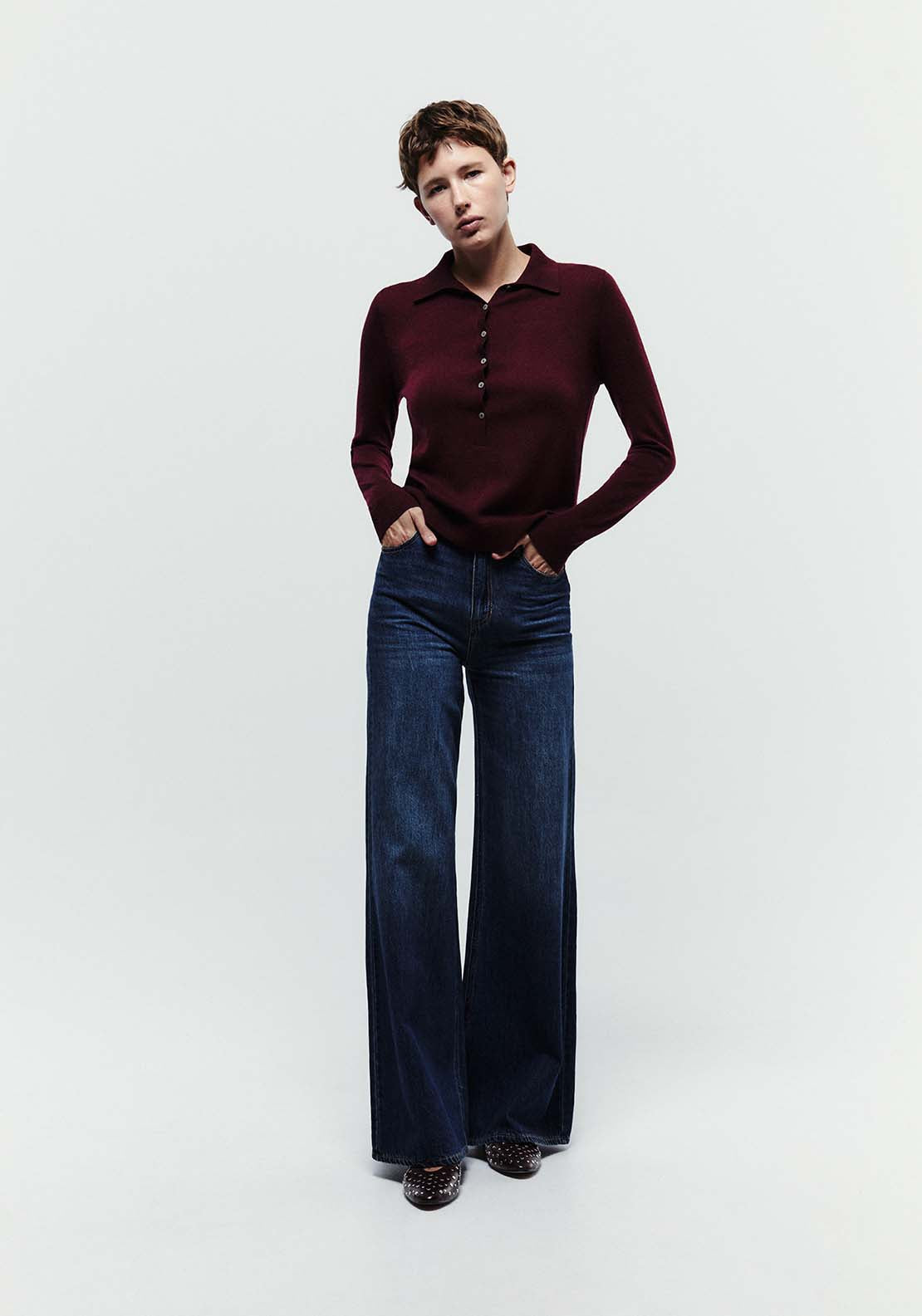 Polo Collar Sweater - Red