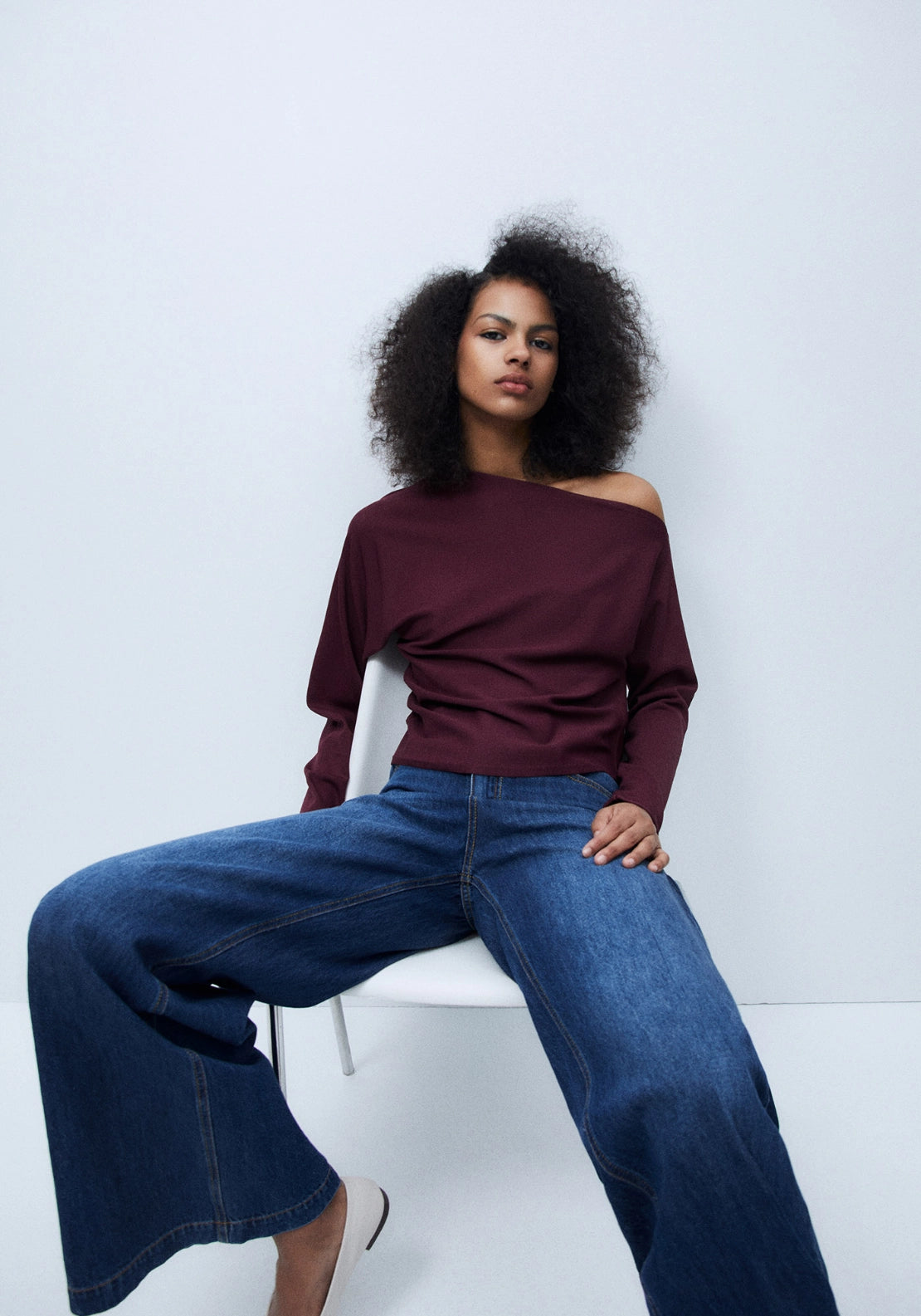 Asymmetric Neck Sweater - Red