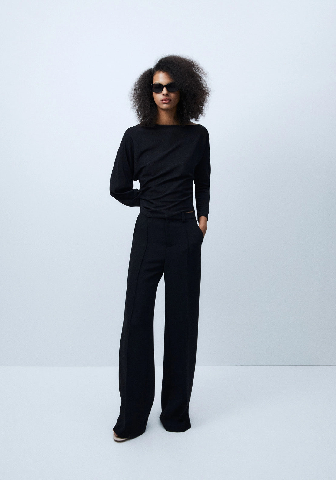 Asymmetric Neck Sweater - Black