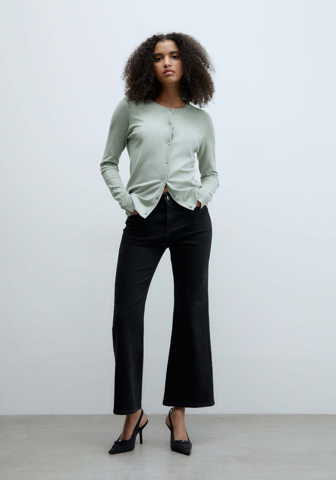 Sfera Jewel buttons cardigan - Green Aquamarine 2 Shaws Department Stores
