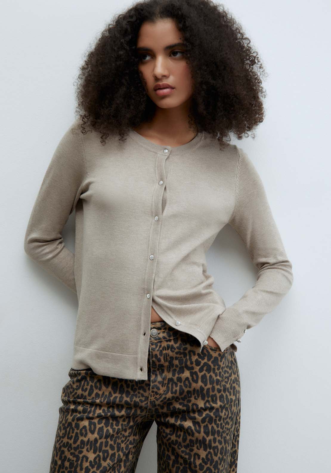 Sfera Jewel buttons cardigan - Beige Acid 1 Shaws Department Stores
