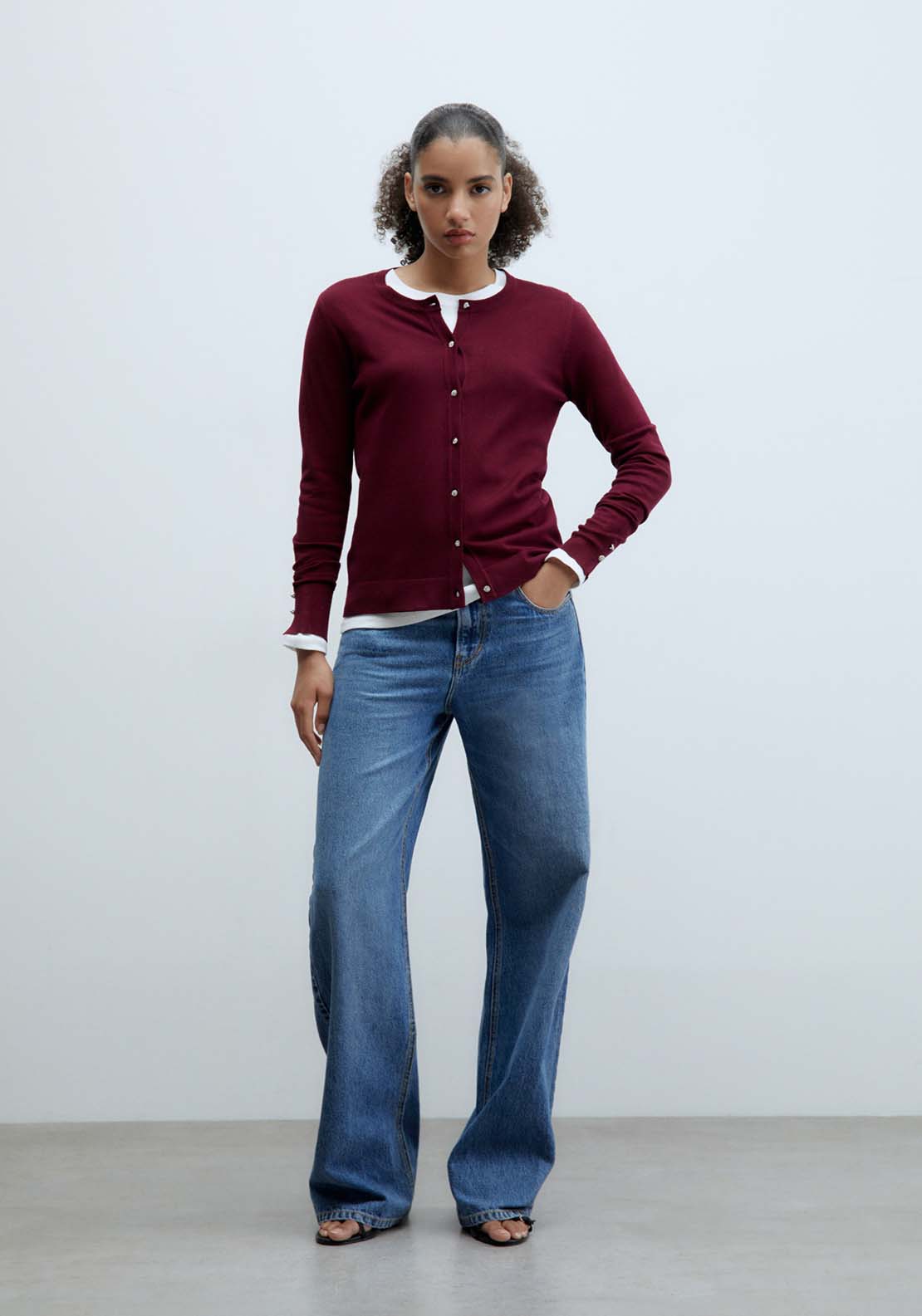 Sfera Jewel buttons cardigan - Burgundy 3 Shaws Department Stores