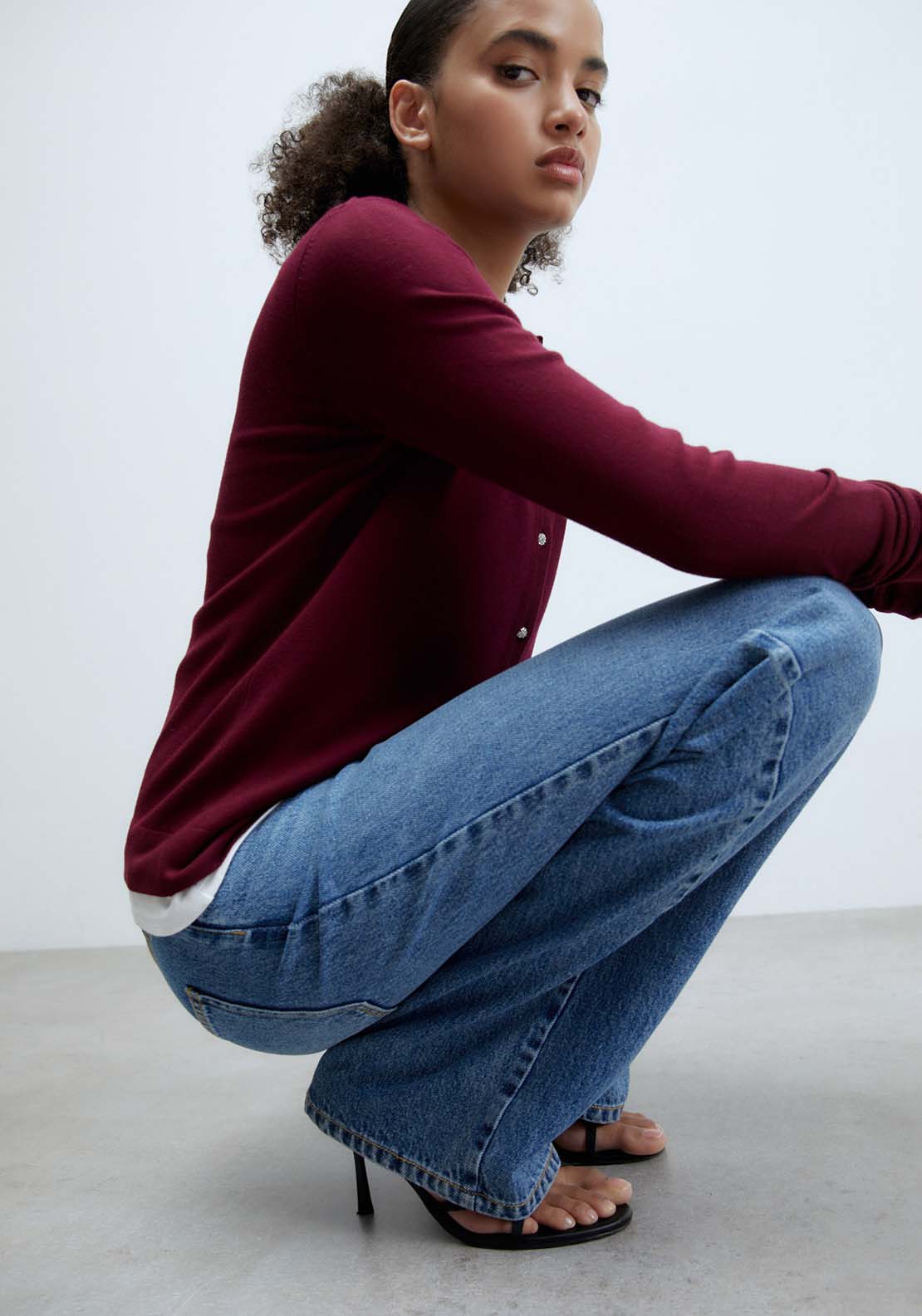 Sfera Jewel buttons cardigan - Burgundy 4 Shaws Department Stores