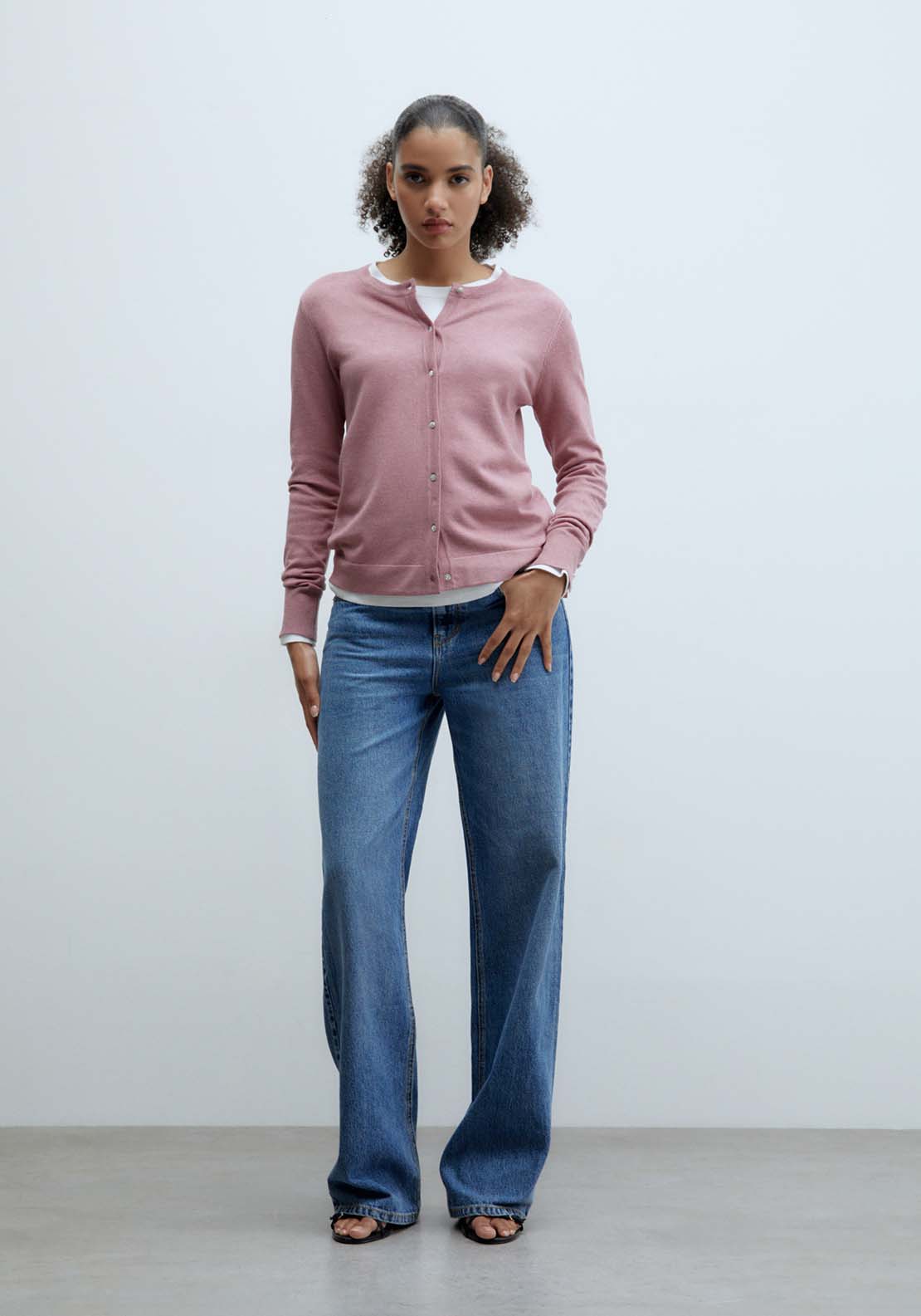 Sfera Jewel buttons cardigan - Pink Melange 1 Shaws Department Stores