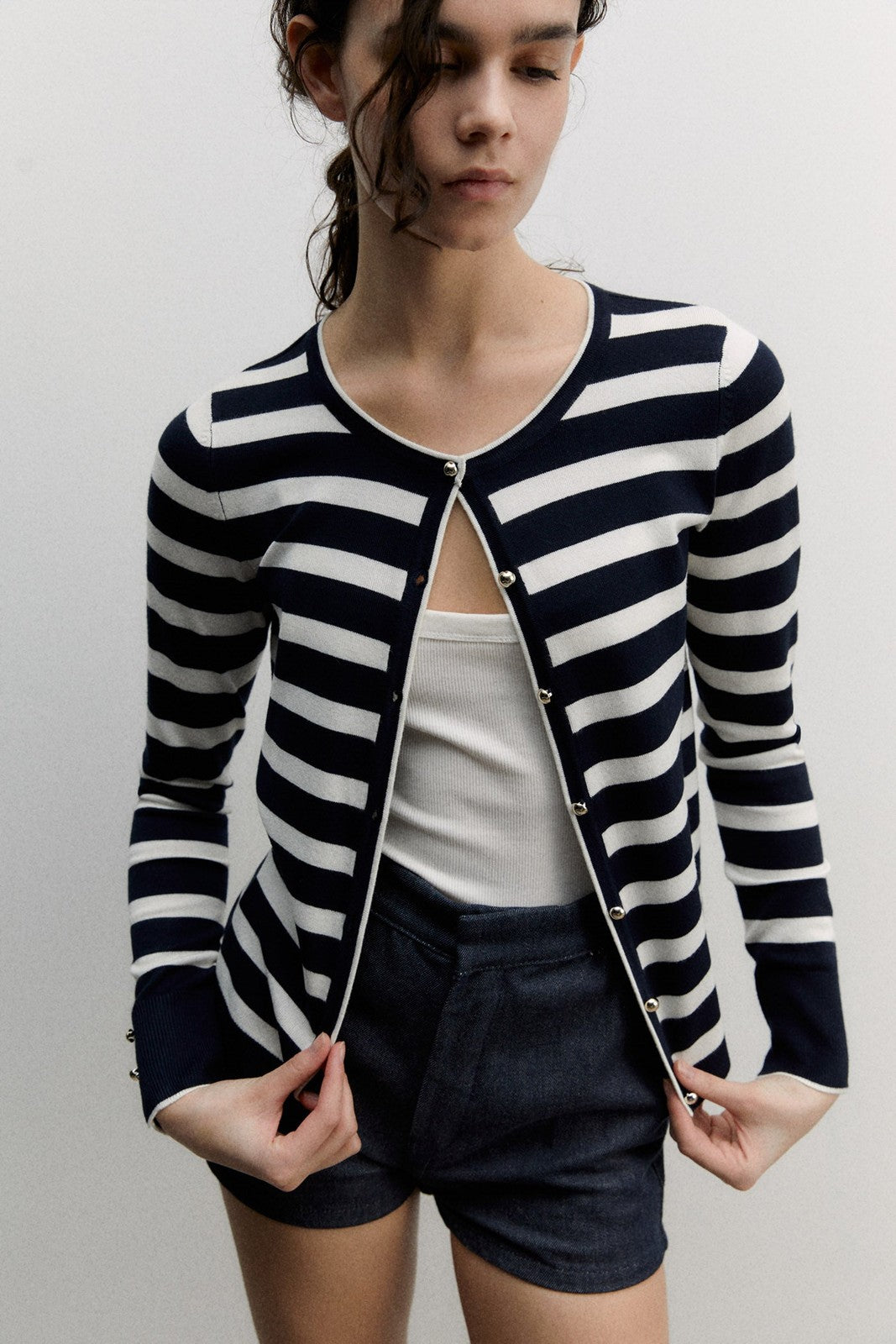 Sfera Stripes cardigan - Navy 1 Shaws Department Stores