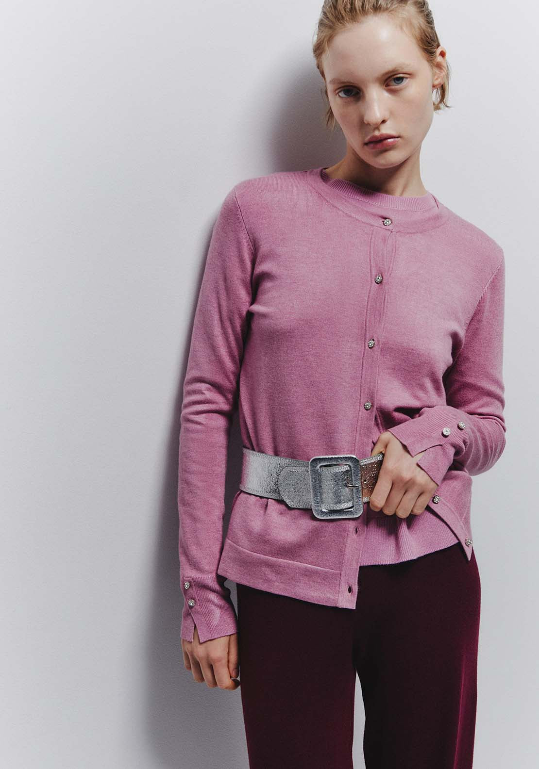 Jewel Button Cardigan - Pink