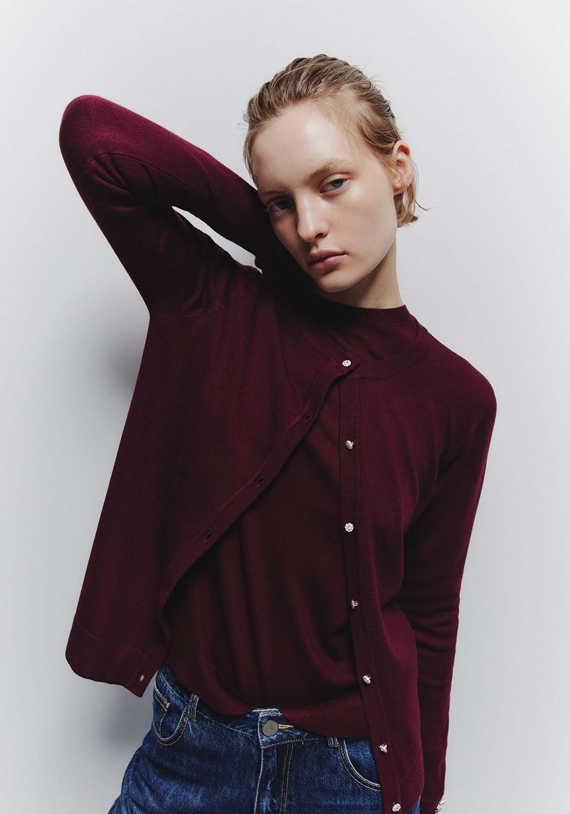 Jewel Button Cardigan - Red
