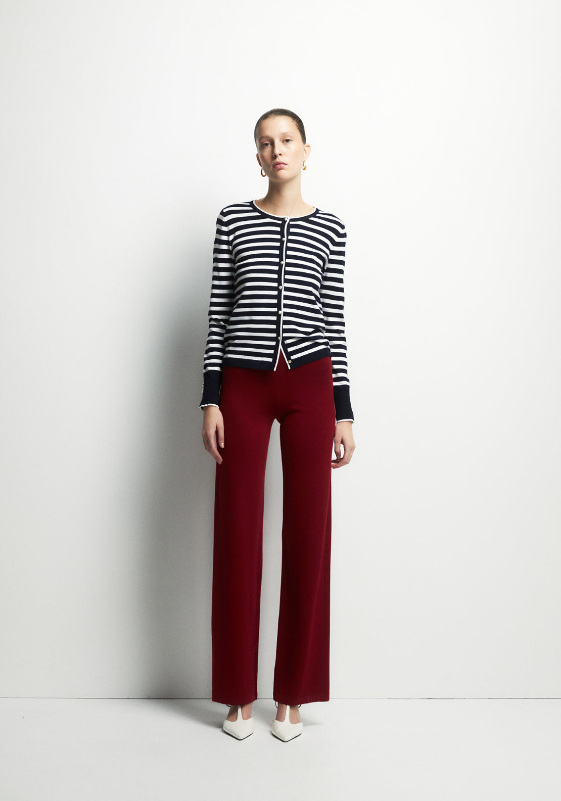Stripe Print Knit Cardigan - Blue