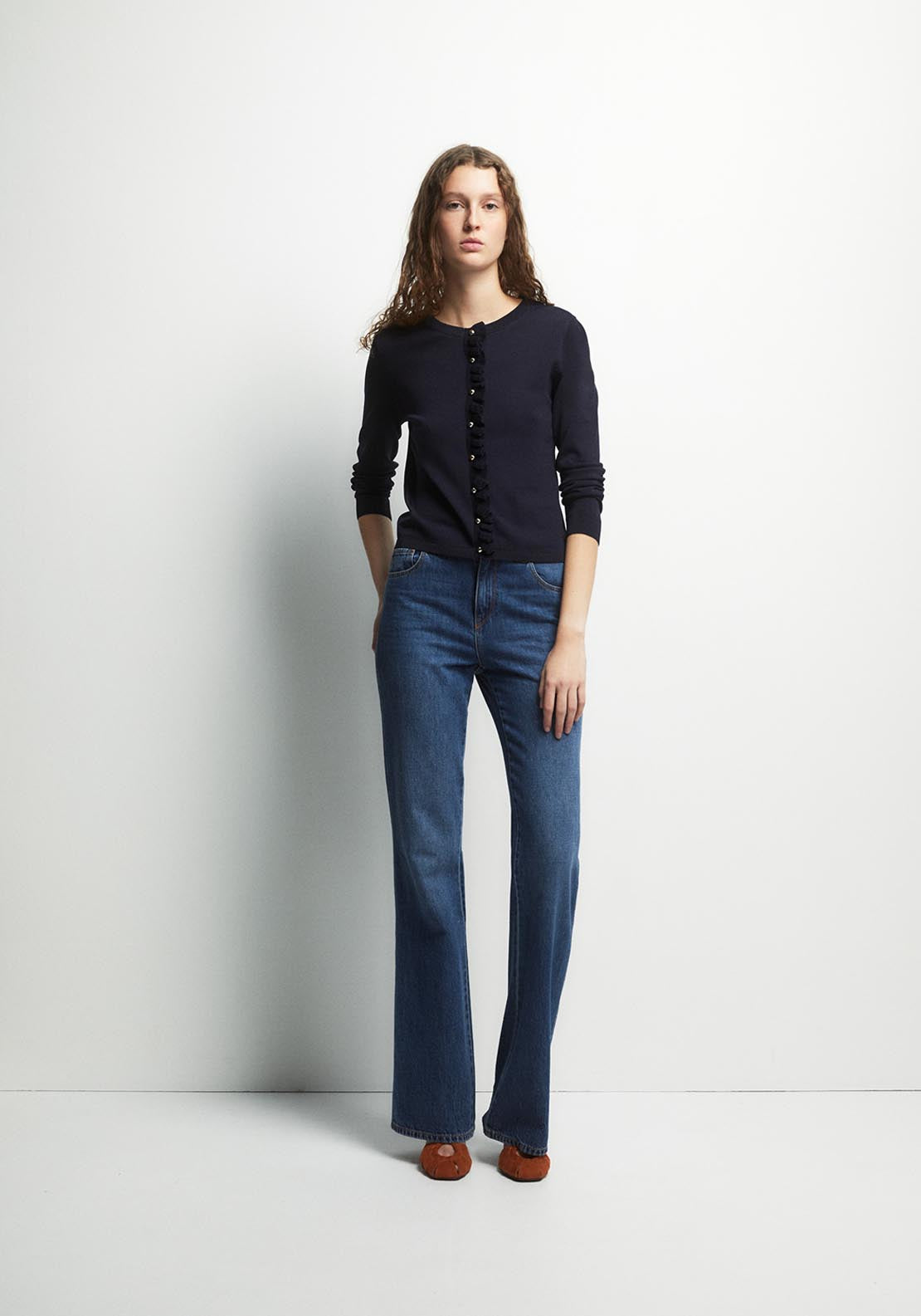 Ruffles Knit Cardigan - Blue