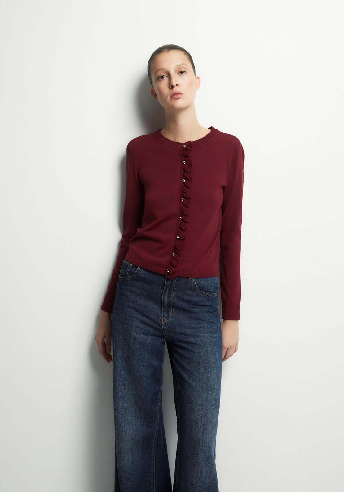 Ruffles Knit Cardigan - Red