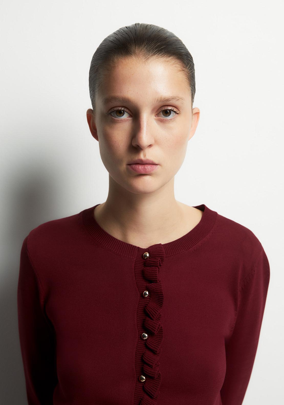 Ruffles Knit Cardigan - Red