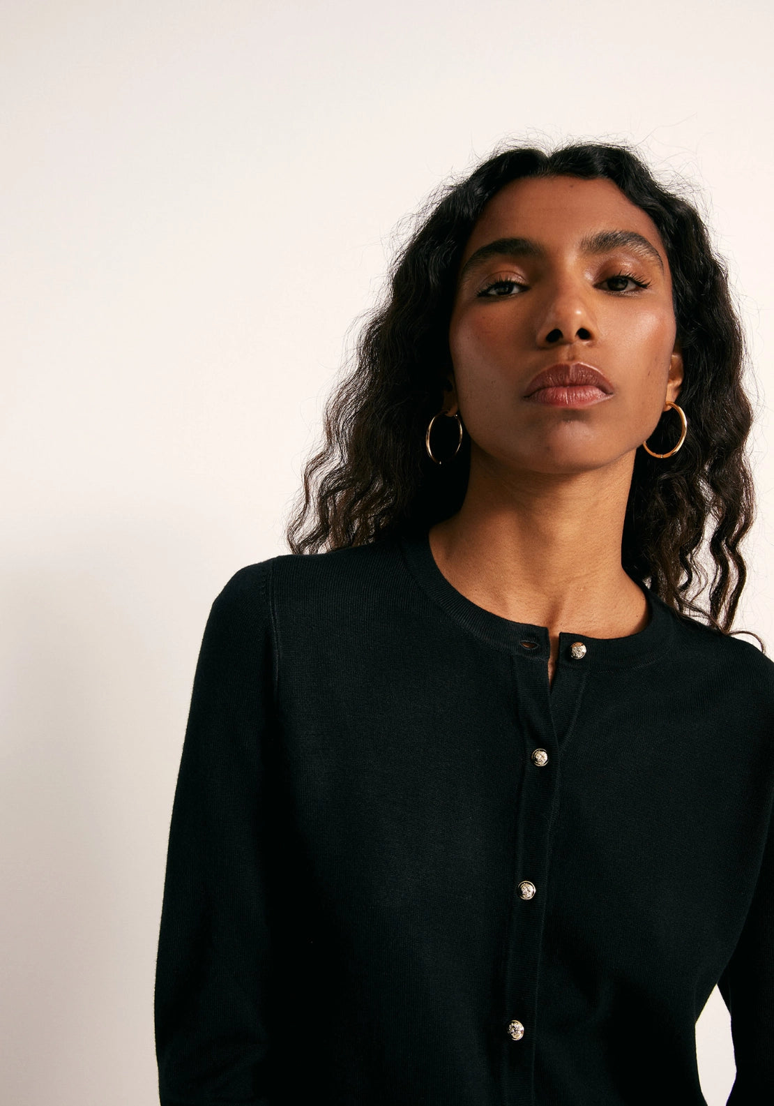 Gold Tone Button Cardigan - Black
