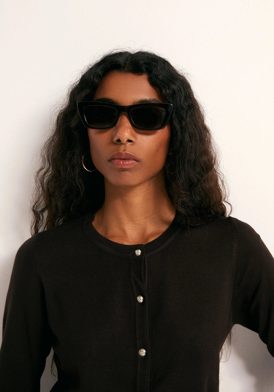 Gold Tone Button Cardigan - Brown