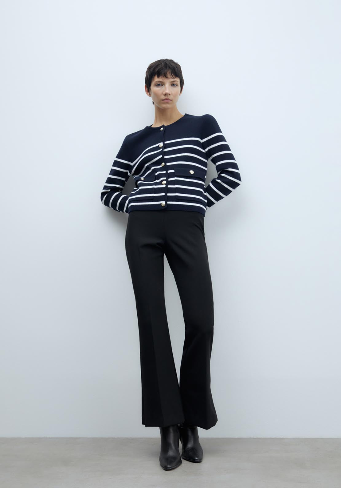 Sfera Pockets striped cardigan - Navy 1 Shaws Department Stores