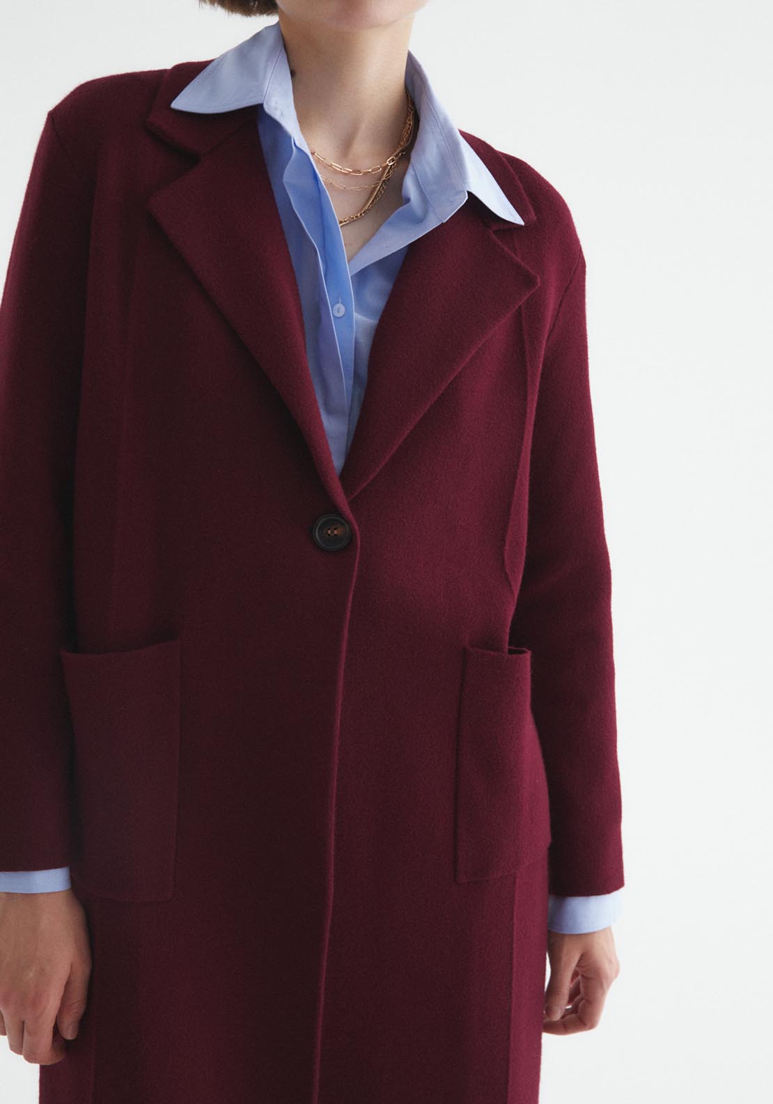Sfera Pockets lapel collar coat - Currant 5 Shaws Department Stores