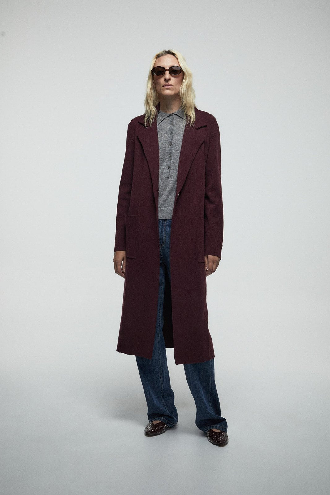 Pockets Lapel Collar Coat - Red