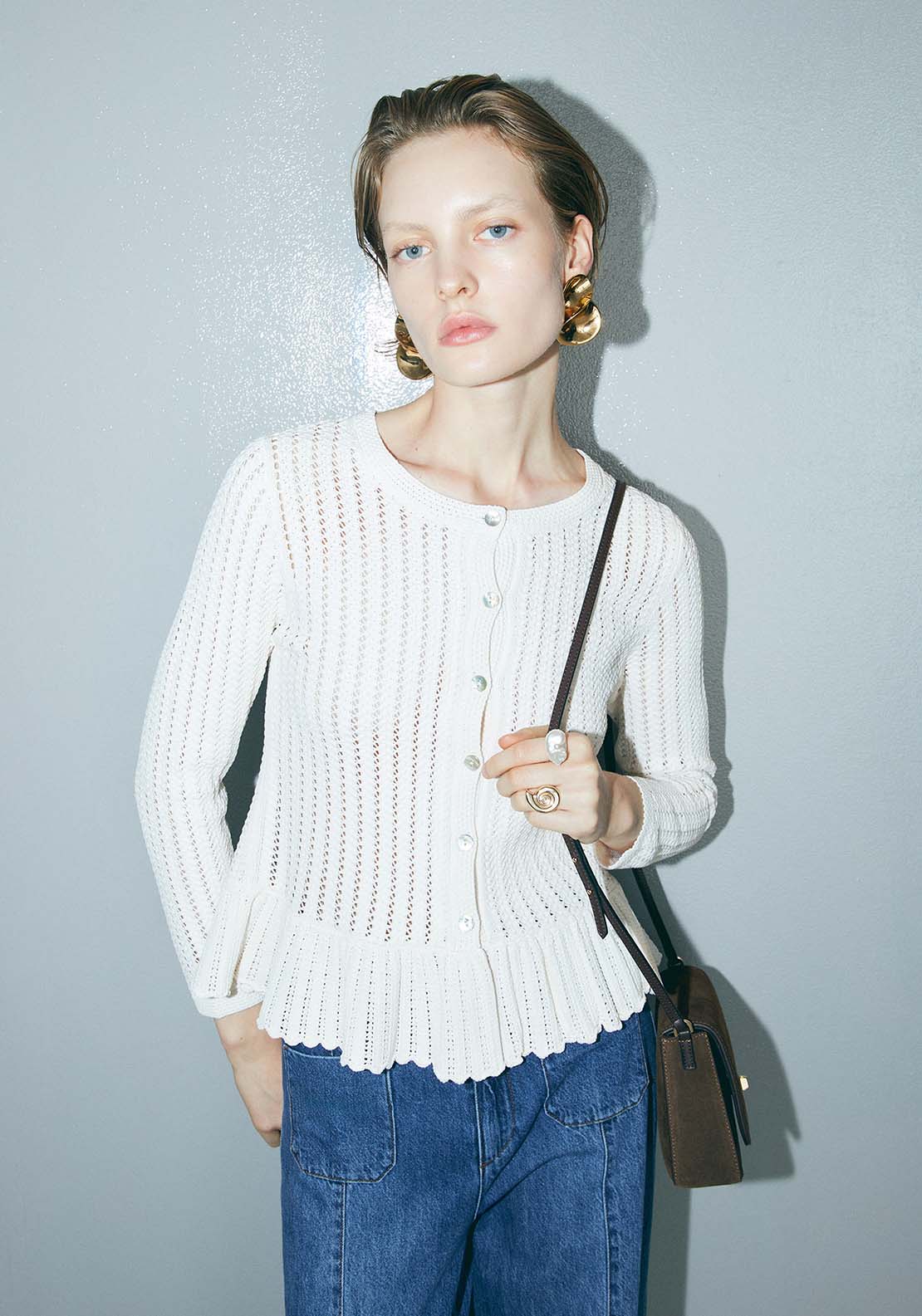 Ruffle Hem Cardigan - Cream