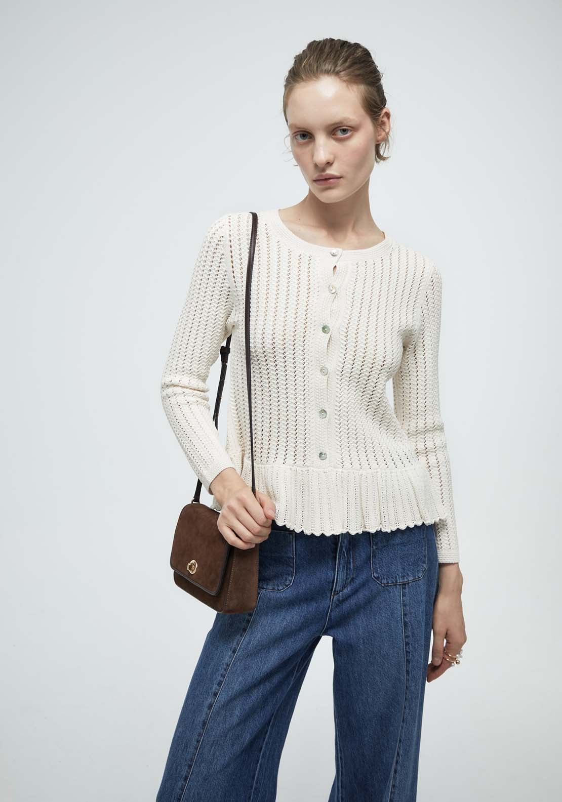 Ruffle Hem Cardigan - Cream