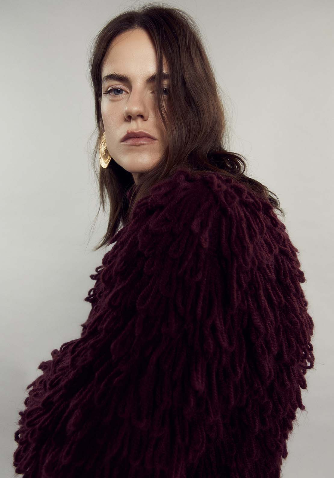 Curly Faux Fur Jacket - Red