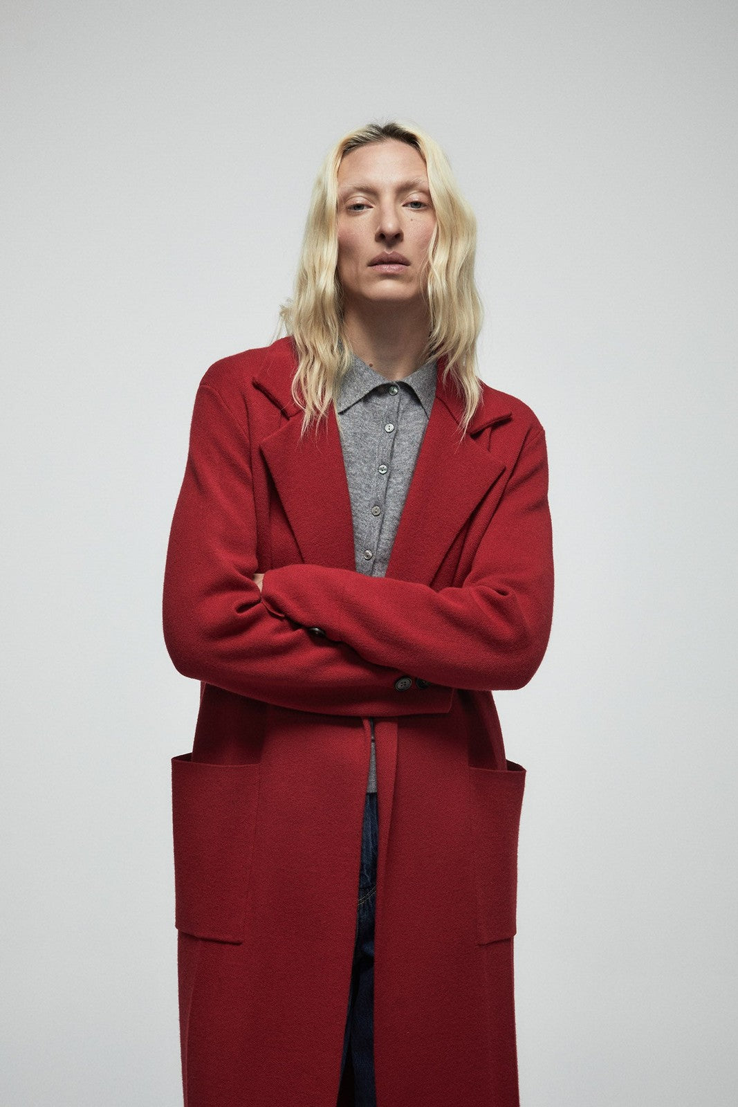 Pockets Lapel Collar Coat - Red