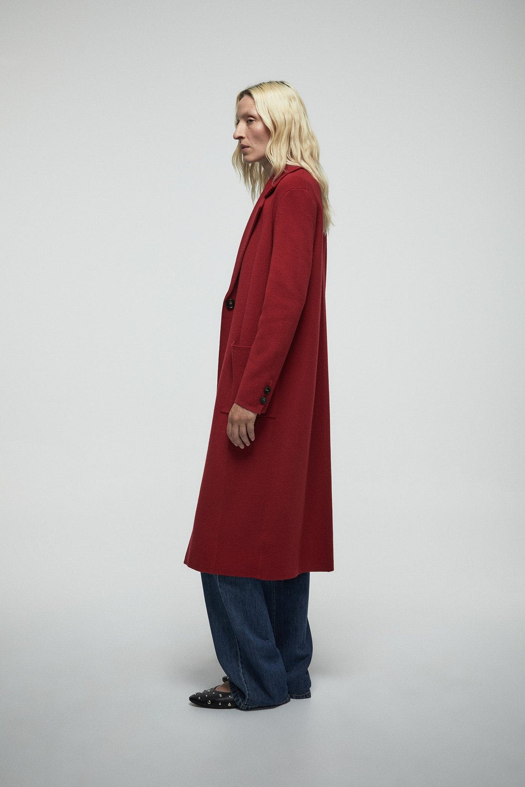 Pockets Lapel Collar Coat - Red