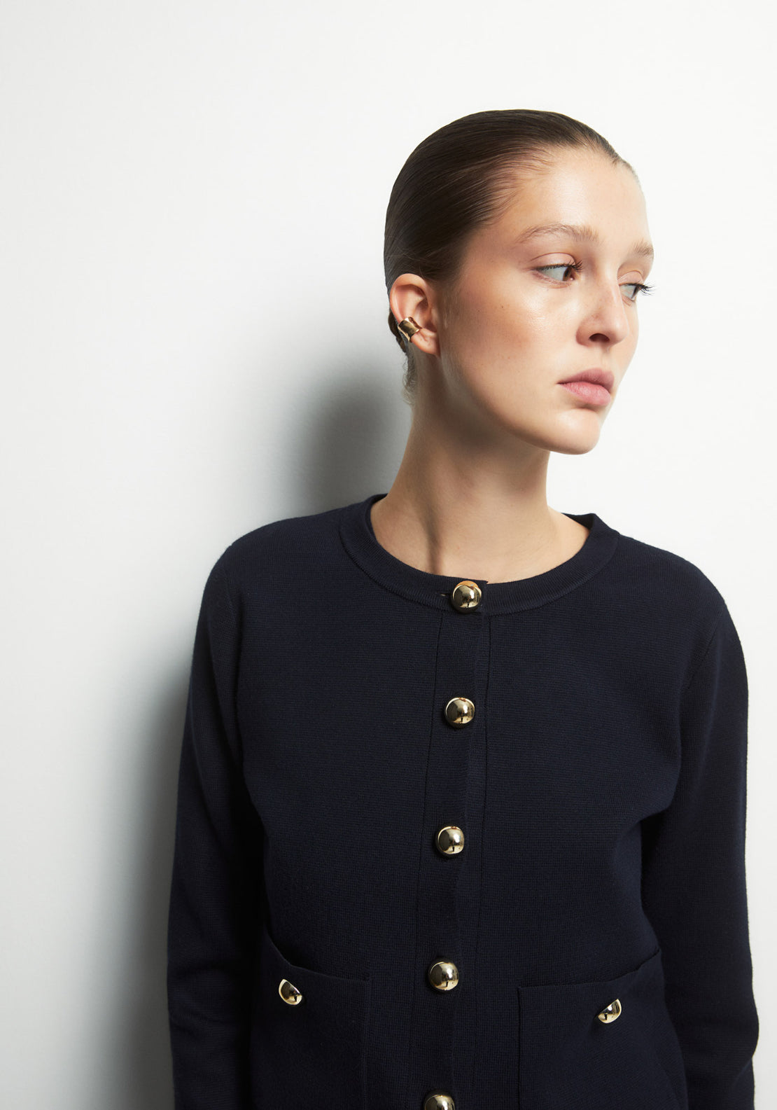 Sfera Plain Knit Cardigan - Blue 3 Shaws Department Stores