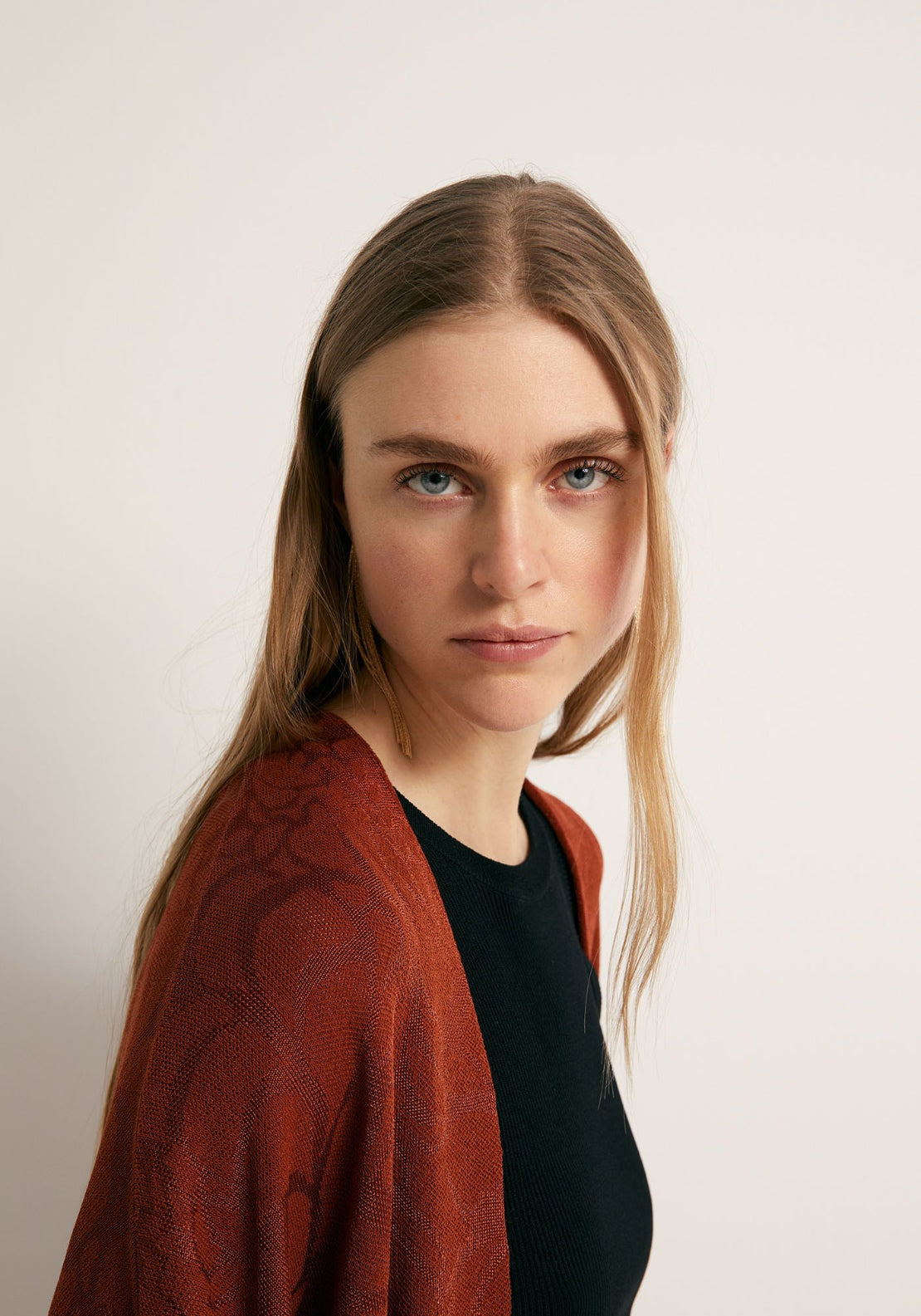 Wide Sleeve Jacquard Kimono - Orange