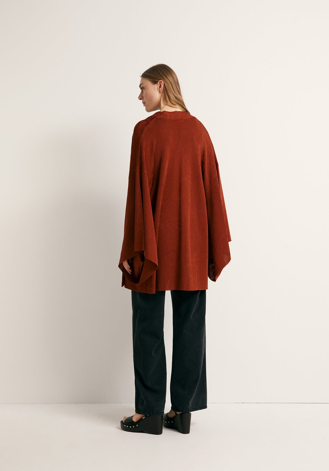 Wide Sleeve Jacquard Kimono - Orange