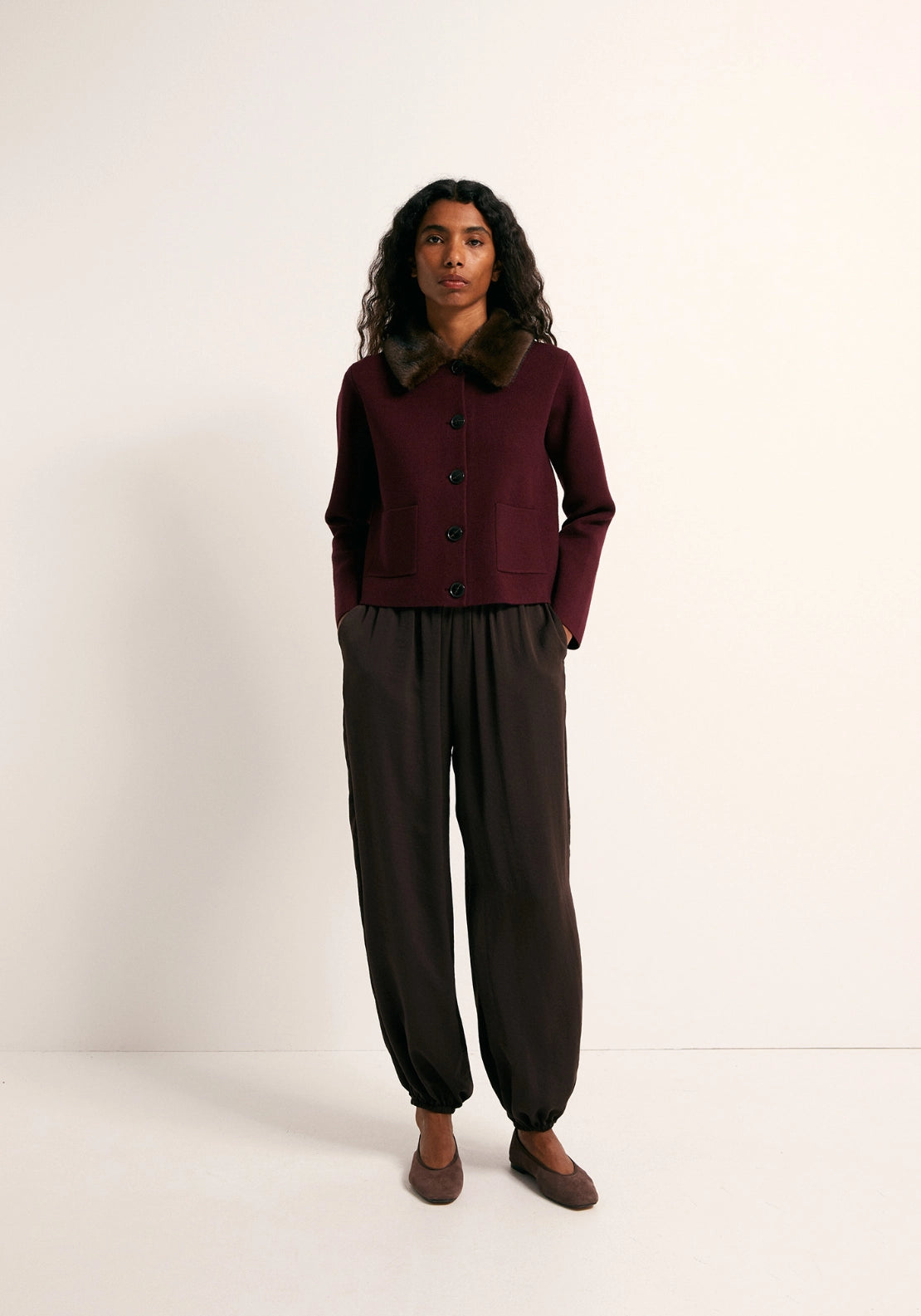 Faux Fur Collar Jacket - Red