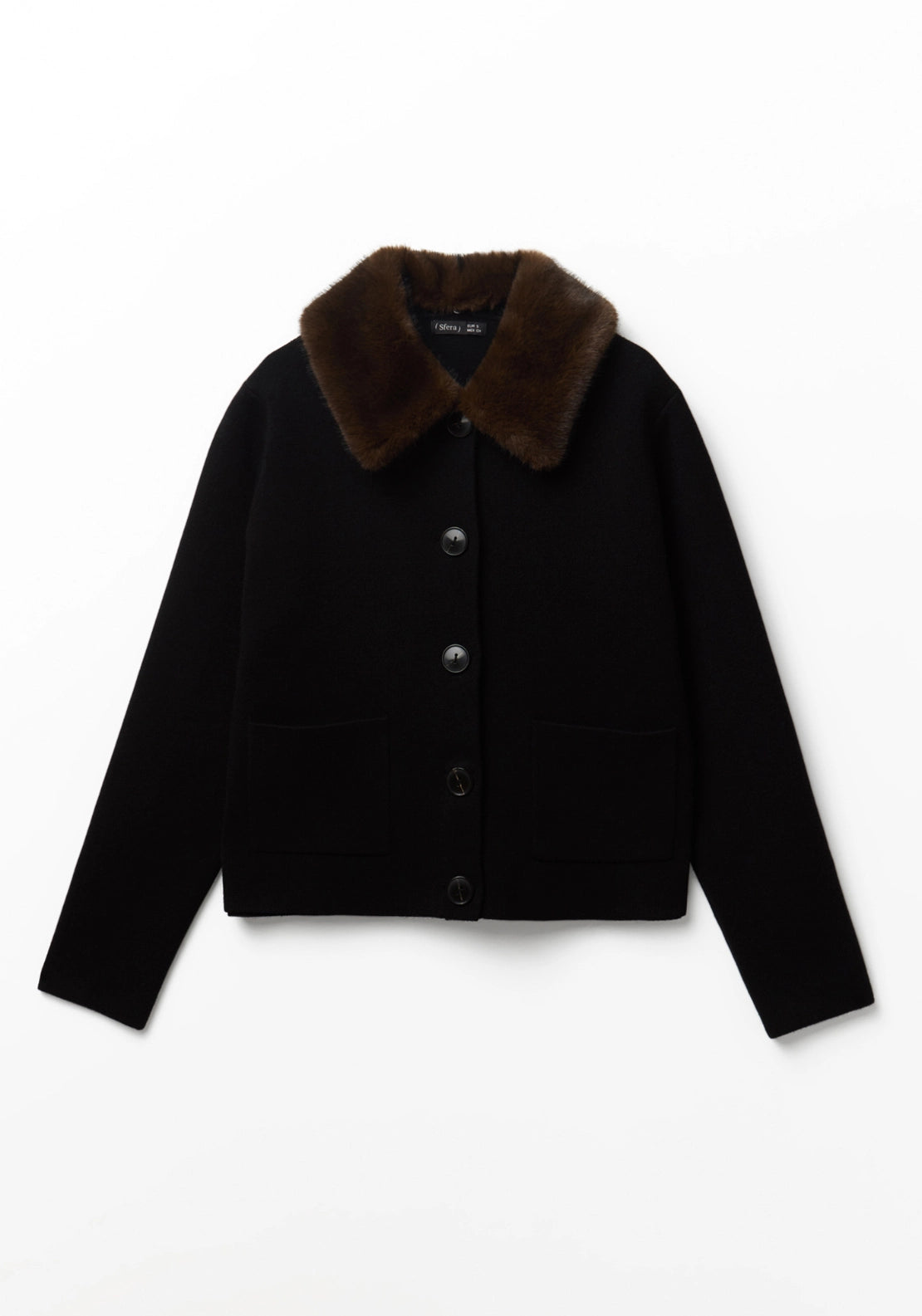 Faux Fur Collar Jacket - Black