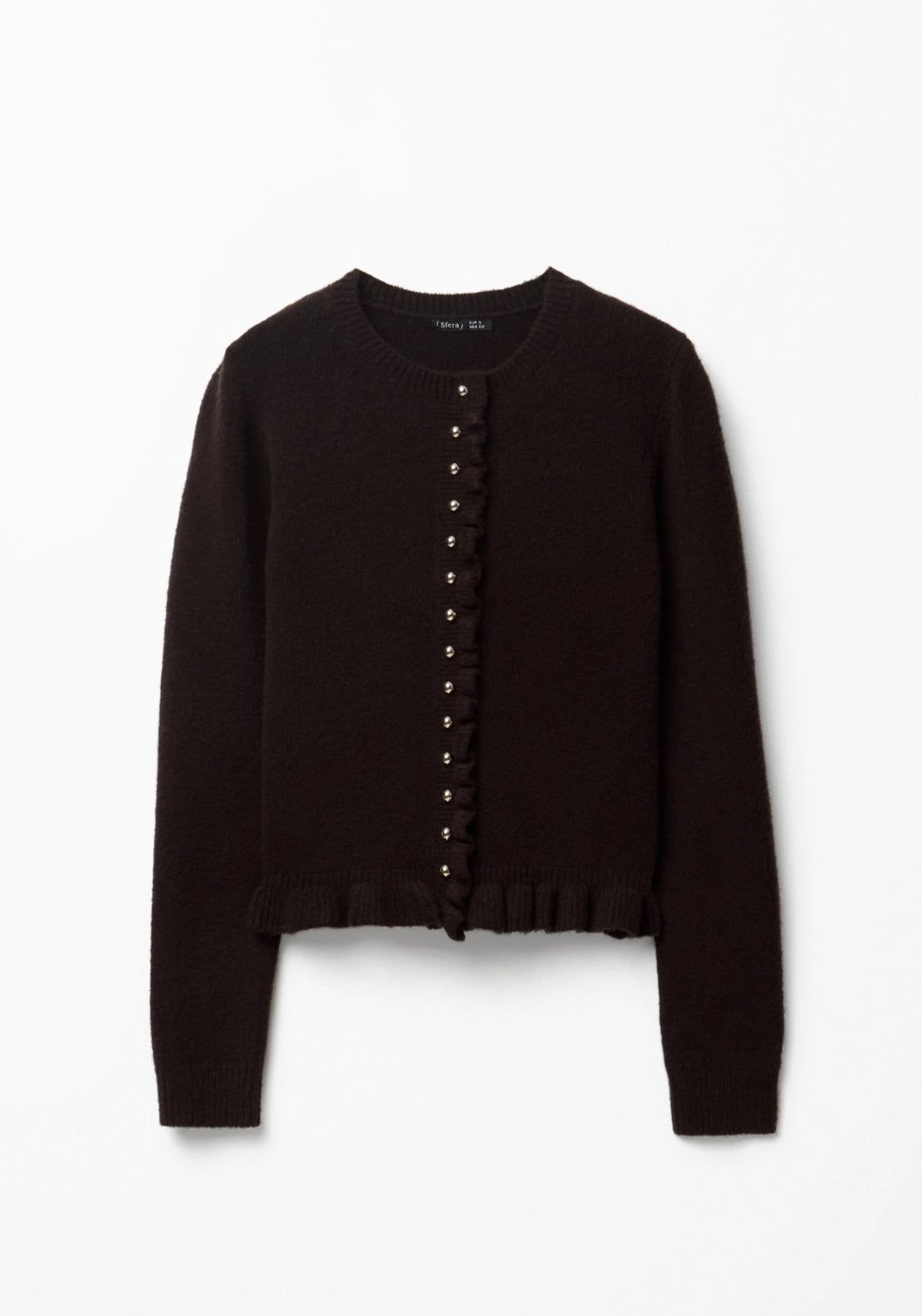 Ruffle Trim Cardigan - Brown