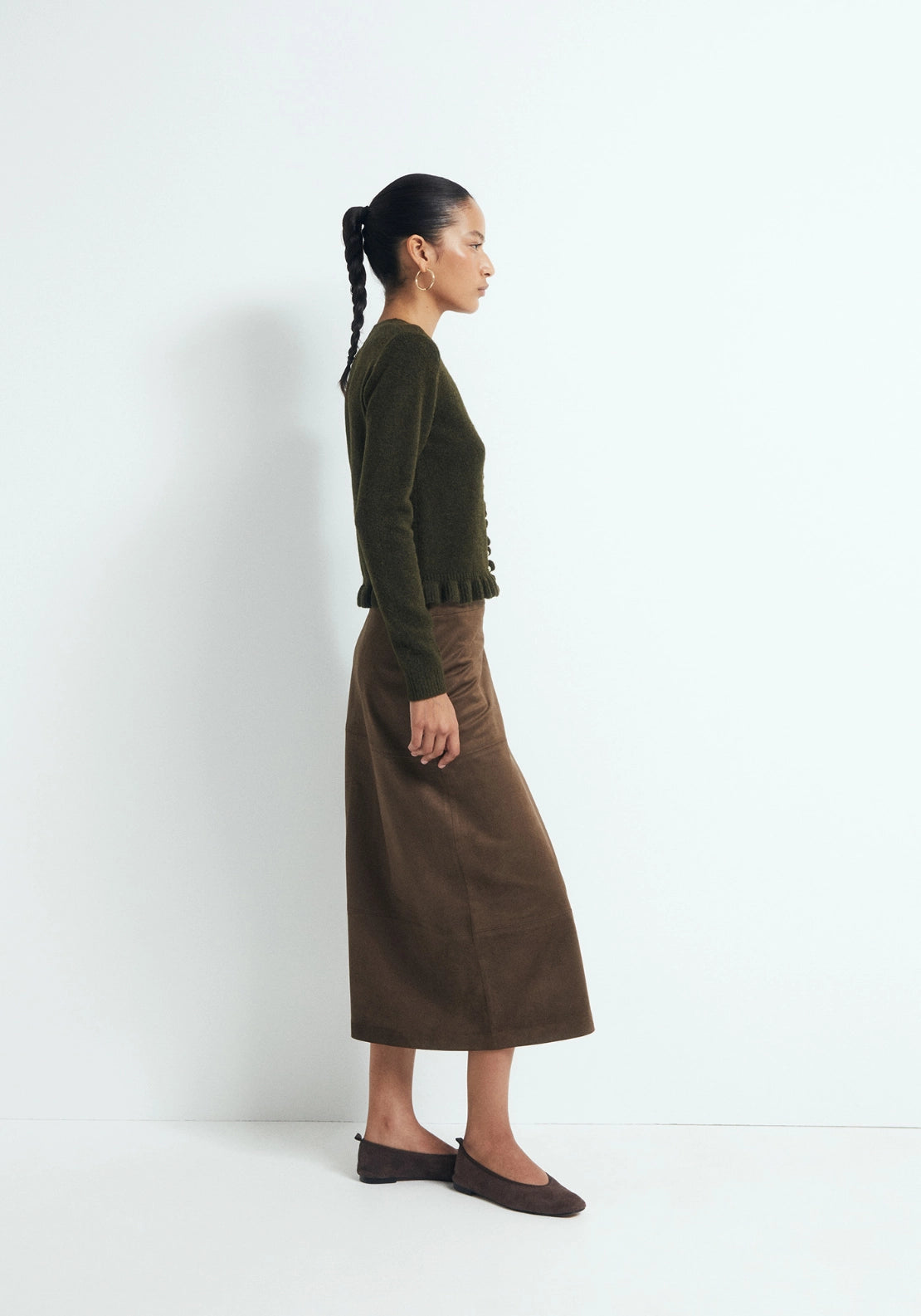 Ruffle Trim Cardigan - Kakhi