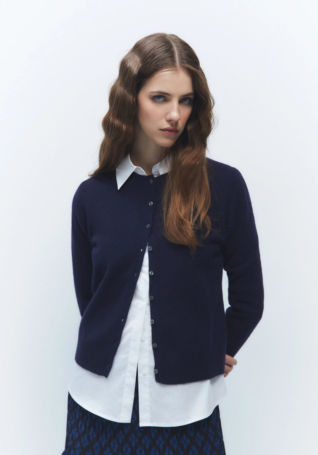 100% Wool Button Cardigan - Navy Blue