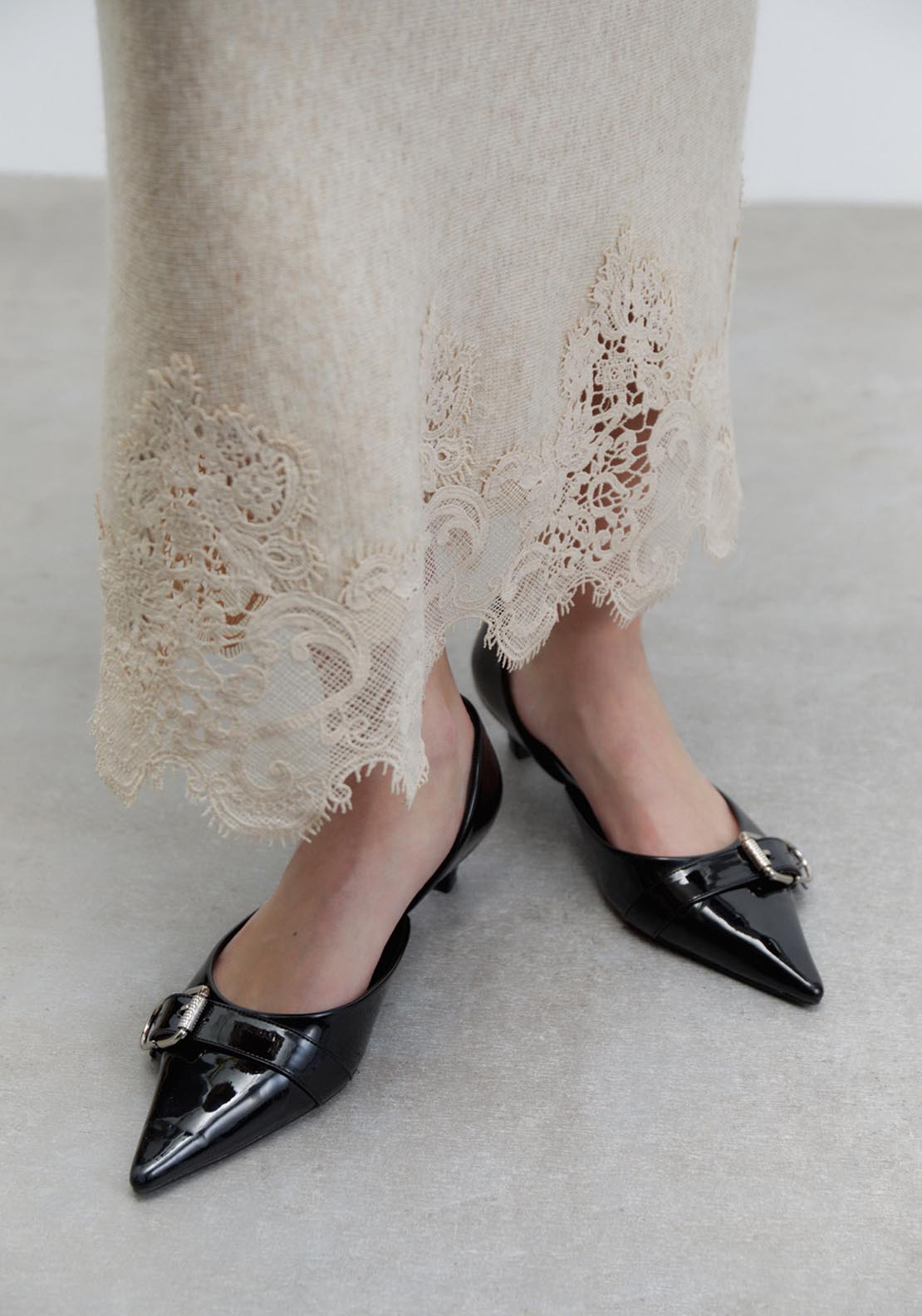 Sfera Lace detail midi skirt - Melange Mink 7 Shaws Department Stores