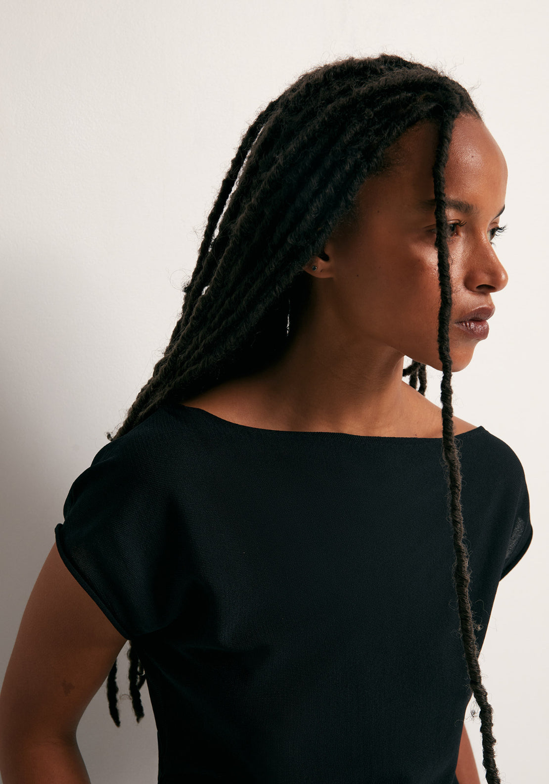 Asymmetrical Pleat Top - Black