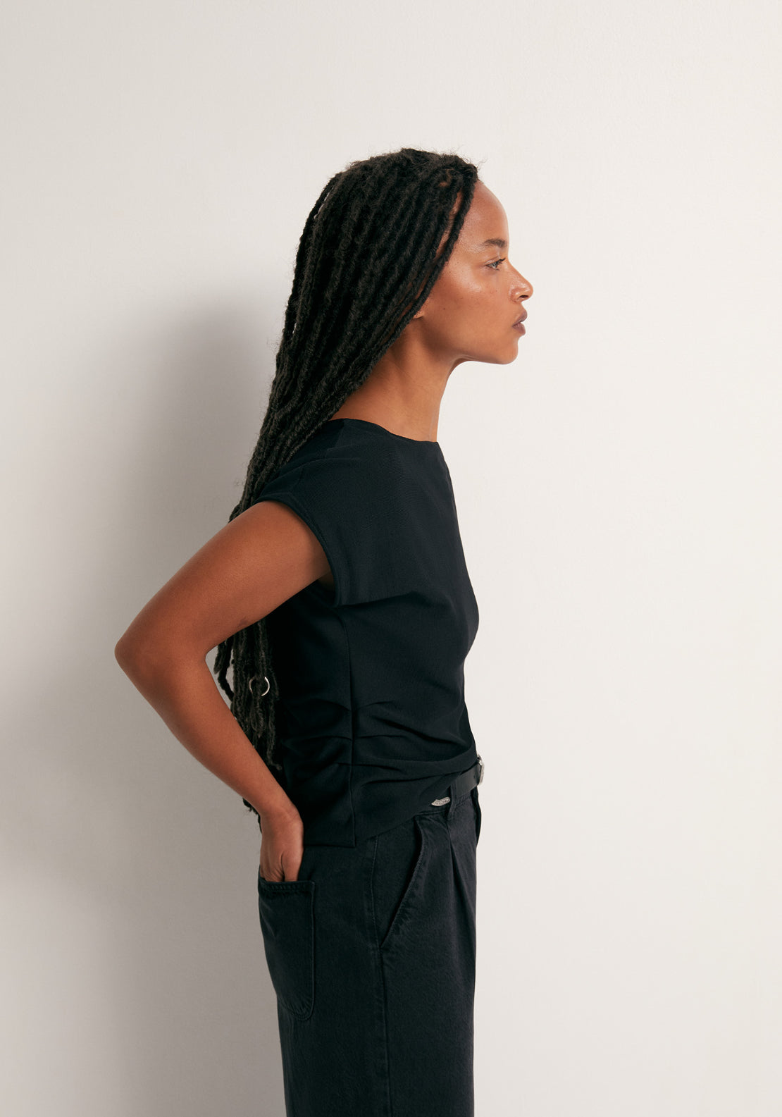 Asymmetrical Pleat Top - Black