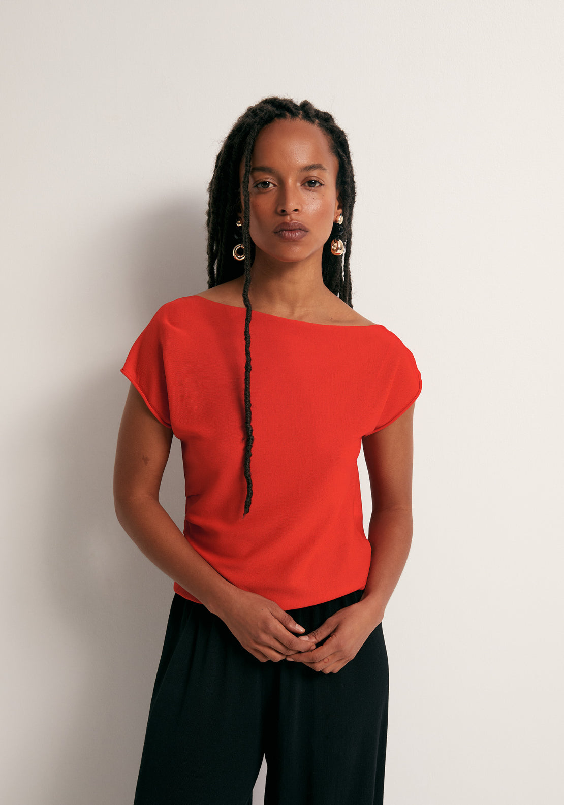 Asymmetrical Pleat Top - Red