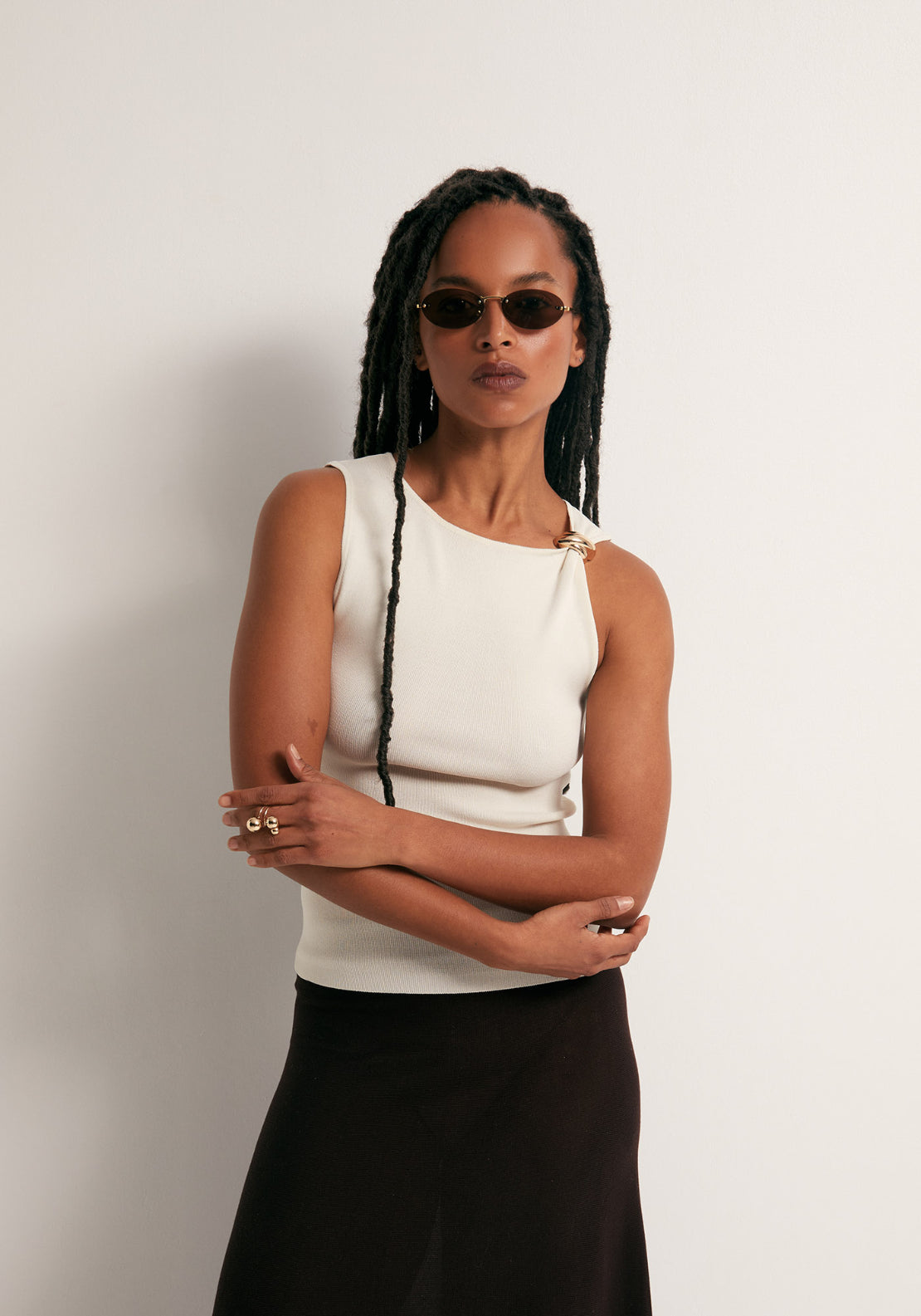 Metallic Hardware Top - White