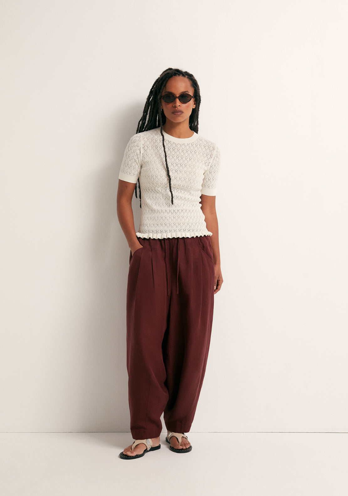 Openwork Short Sleeve Top - White