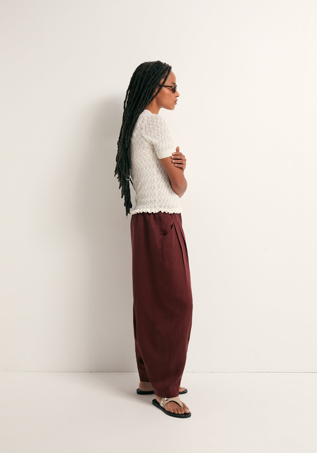 Openwork Short Sleeve Top - White