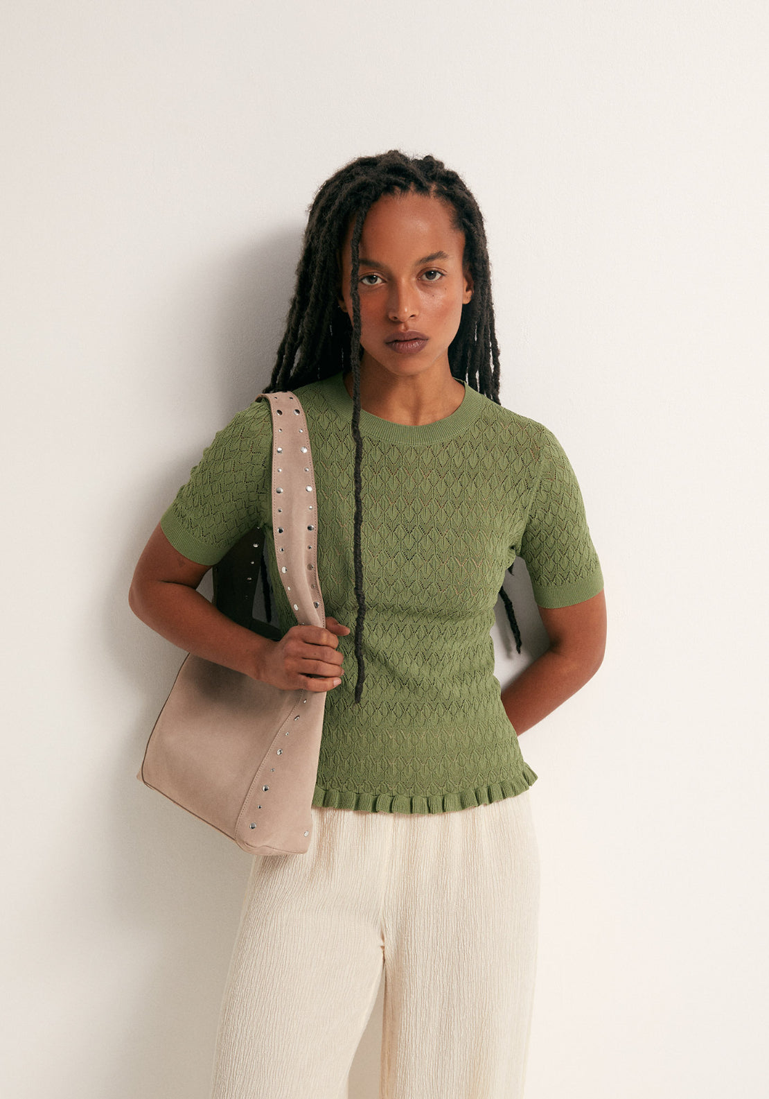 Openwork Short Sleeve Top - Salvia