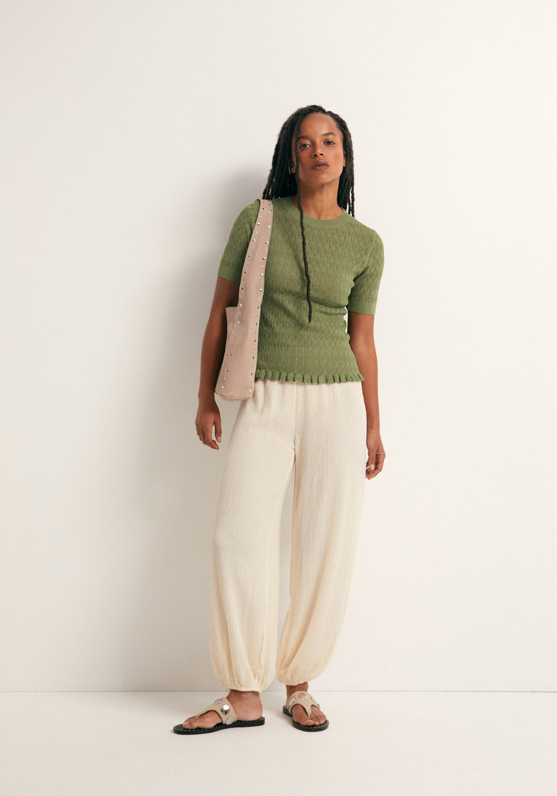Openwork Short Sleeve Top - Salvia
